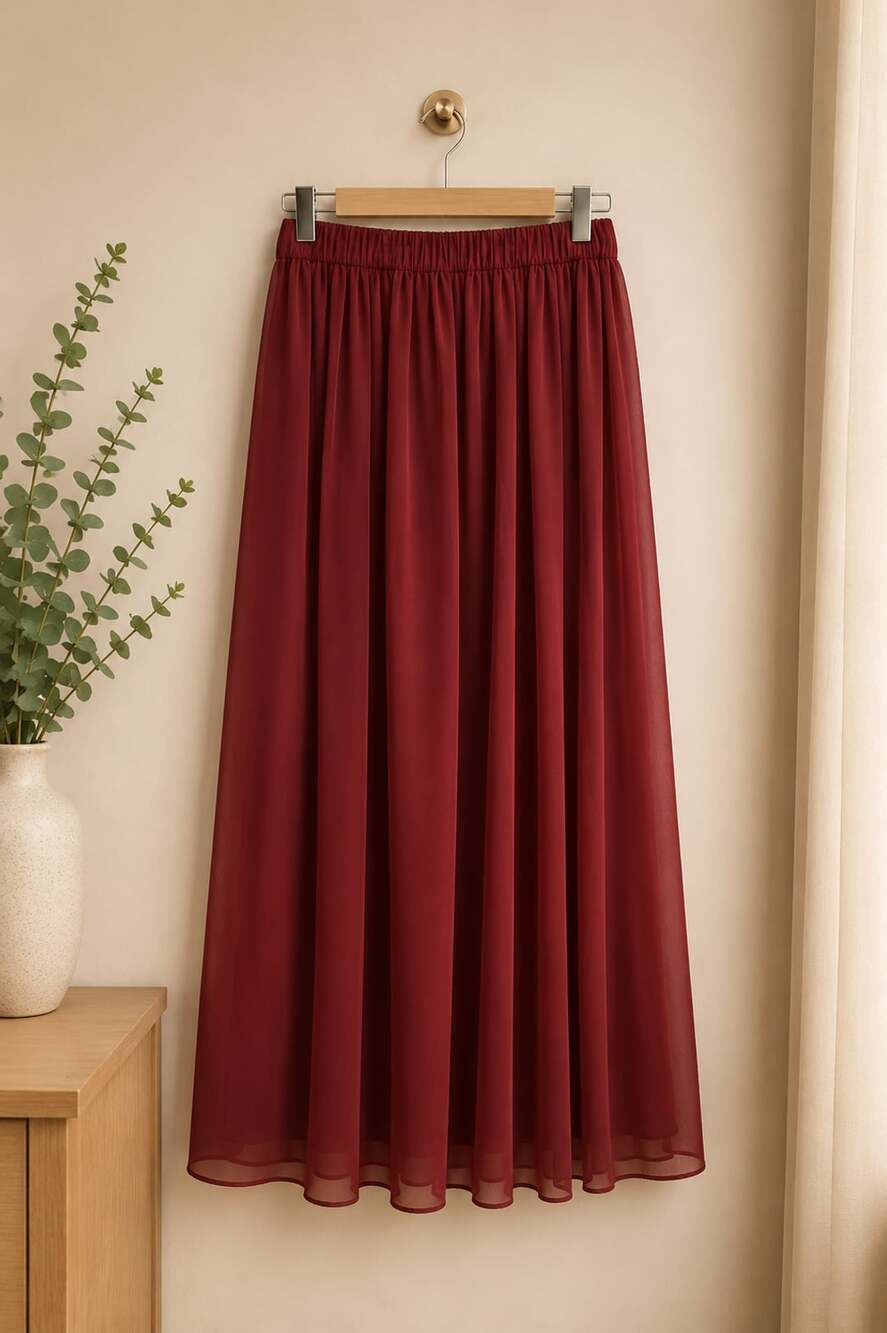 Burgundy Chiffon Maxi Skirt Size M